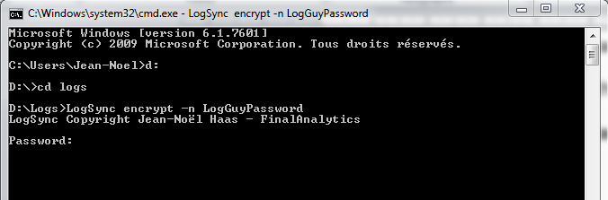 Store and encrypt password for LogSync