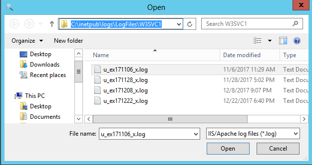 Load IIS HTTP log files in the HttpLogBrowser