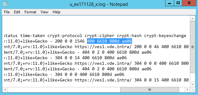 Cryptographic fields in a IIS HTTP log file