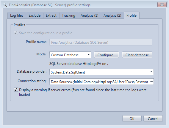Database mode configuration in the HttpLogBrowser