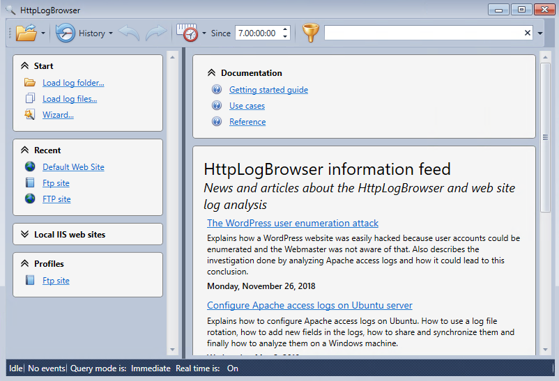Welcome screen of the HttpLogBrowser