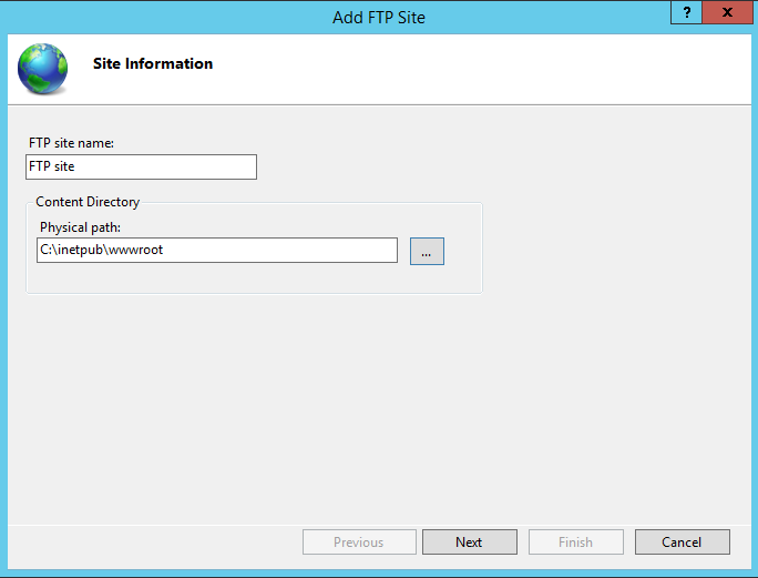 Configure IIS FTP site name