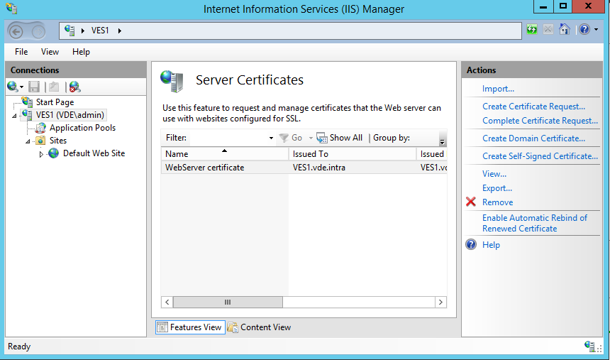 IIS server SSL certicate list