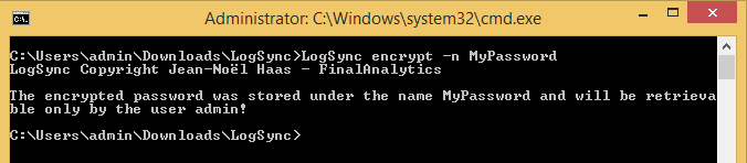 Encrypted pasword result for the LogSync command line tool