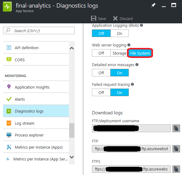 Configure Http Logging For An Azure Web App Service