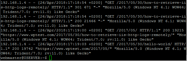 Content of an Apache access log file