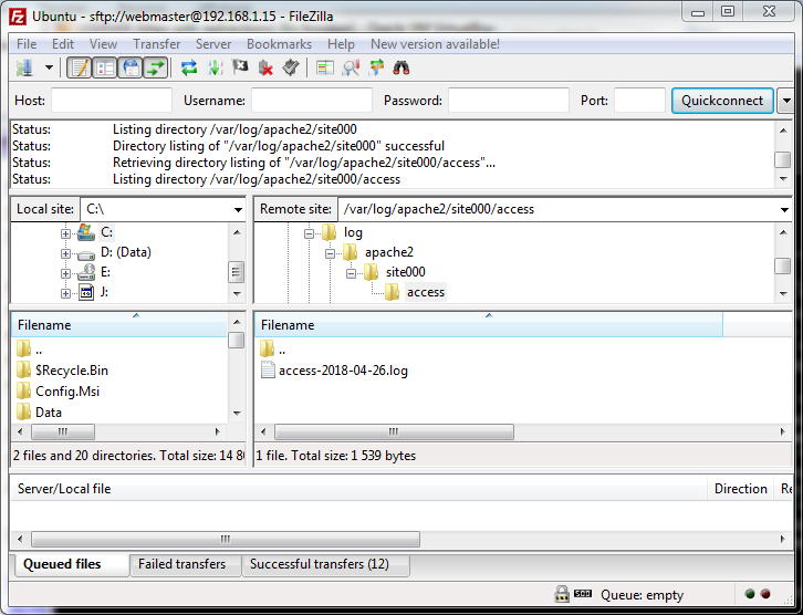 Apache log files in FileZilla