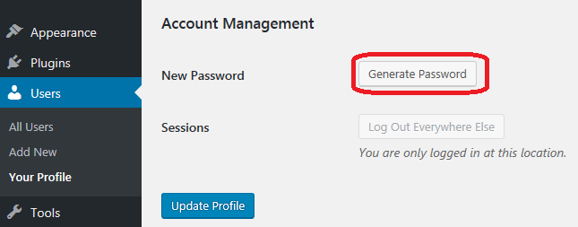 Generate a strong password in WordPress