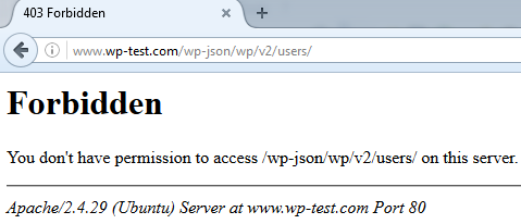 The user enumeration of a WordPress web site through the json API is disabled