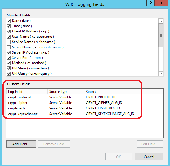 Custom cryptographic fields in the IIS manager