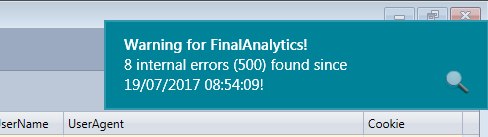 Error 500 notification in the HttpLogBrowser