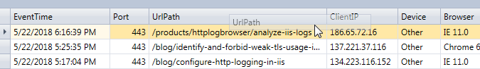 Column drag and drop in the HttpLogBrowser