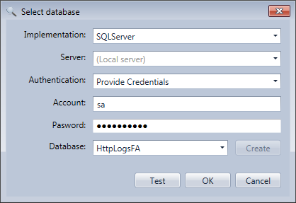 Database selection in the HttpLogBrowser