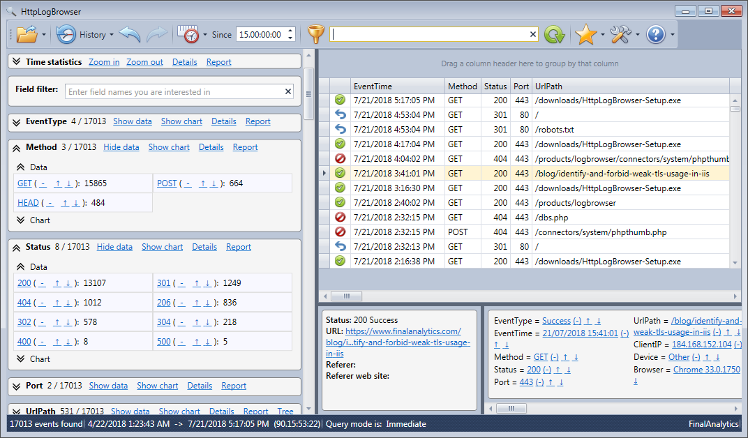 Analyze Iis Http Logs With The Httplogbrowser