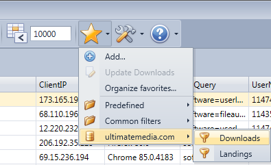 Database favorites filters in the HttpLogbrowser