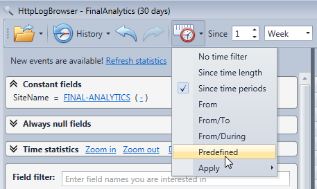 New time selection modes in the HttpLogBrowser