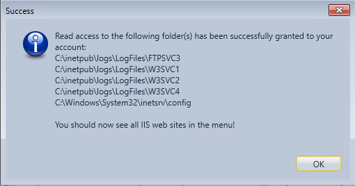 Read access to IIS log folders has been granted by the HttpLogBrowser