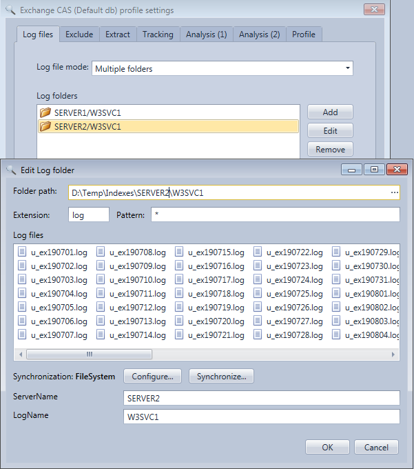 Multiple log folders mode to analyze with the HttpLogBrowser logs of a web site load balanced over several servers