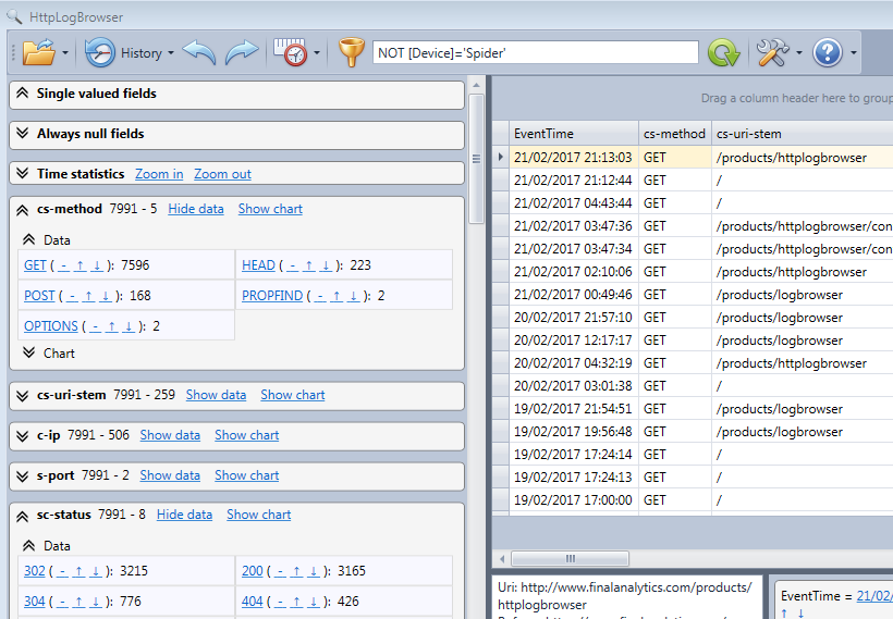 Http Log Browser main view screenshot
