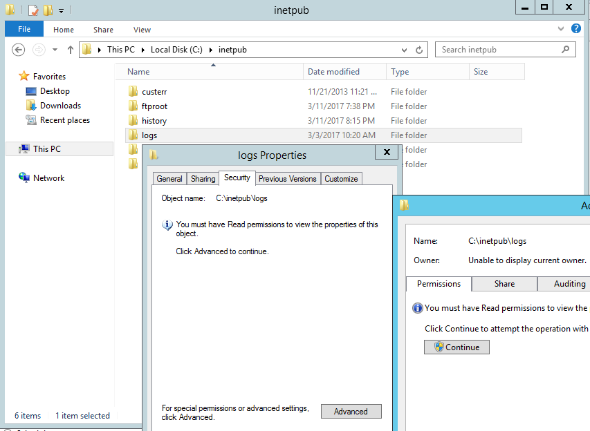 Change IIS log folder permissions