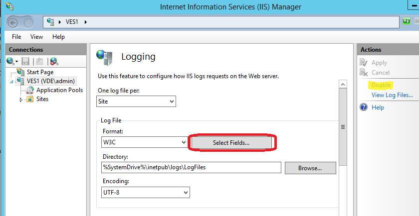 Logging section in IIS