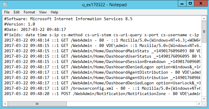 IIS HTTP log file content