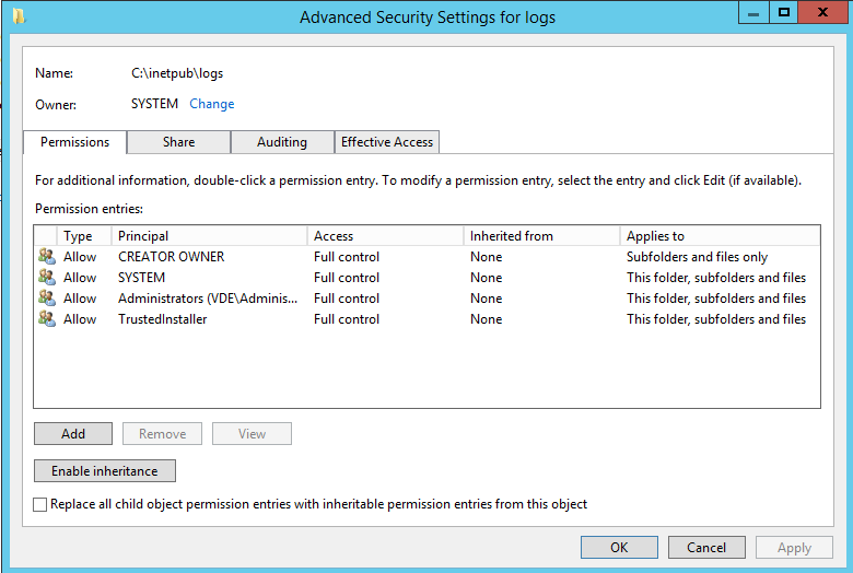 Log folder. Folder settings. Advanced Security settings for local Disk permissions. Any share Setup это. Double permission.