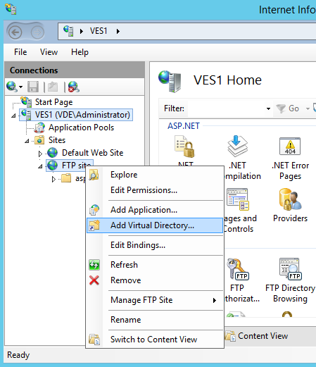 Add a virtual directory in a IIS FTP site