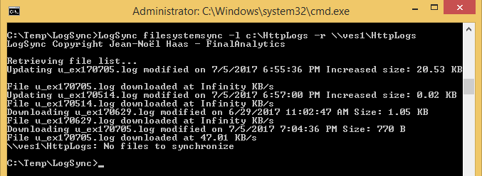 Log synchronization from a remote Windows share with the LogSync command line tool