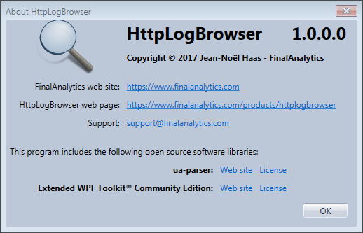 HttpLogBrowser About dialog box