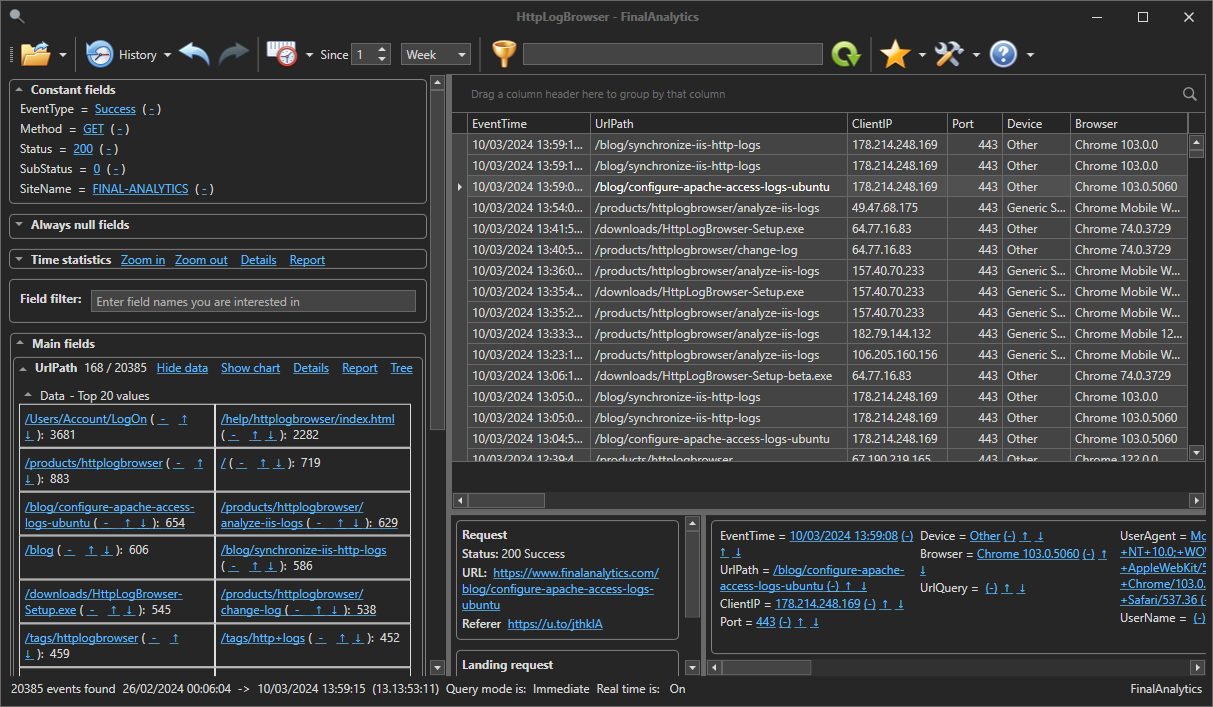 Dark theme in the HttpLogBrowser