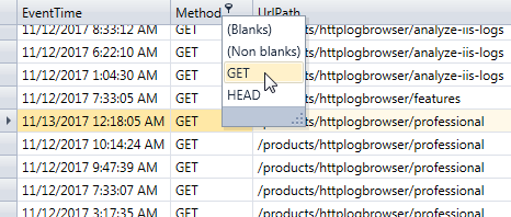 Datagrid filter in the HttpLogBrowser
