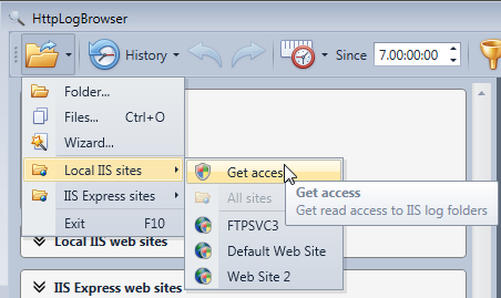 Get access to the local IIS log folders with the HttpLogBrowser