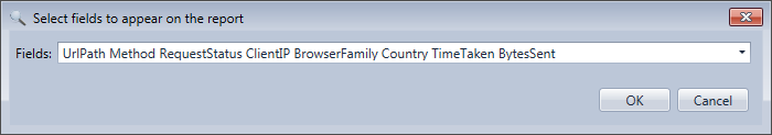 Field selection dialog box when displaying a report in the HttpLogBrowser