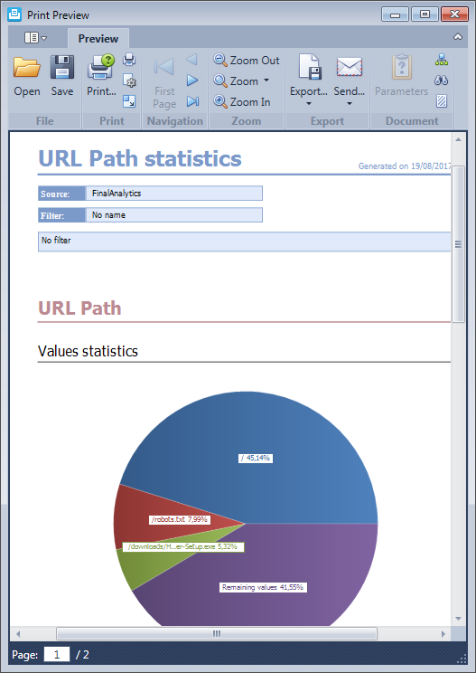 A field statistics report in the HttpLogBorwser