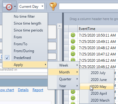 Select a month in the calendard to filter log rows in the HttpLogbrowser