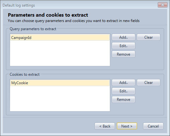 Query parameter and cookie extraction example from the IIS logs