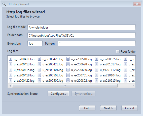 Specify the log files location in the Log settings wizard