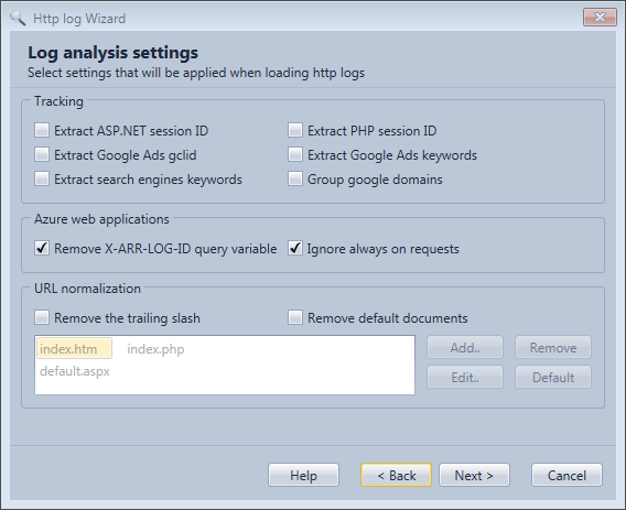 Log analysis settings in the HttpLogBrowser